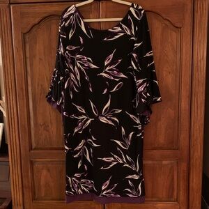 Ashley Stewart - Women’s Black/White/Purple Floral Dress Size 14/16W